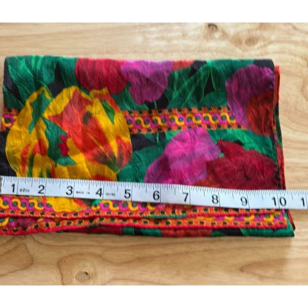 Vintage 1989 Liz Claiborne 100% Silk Scarf Bold Abstract Floral Jewel Tone 52x10